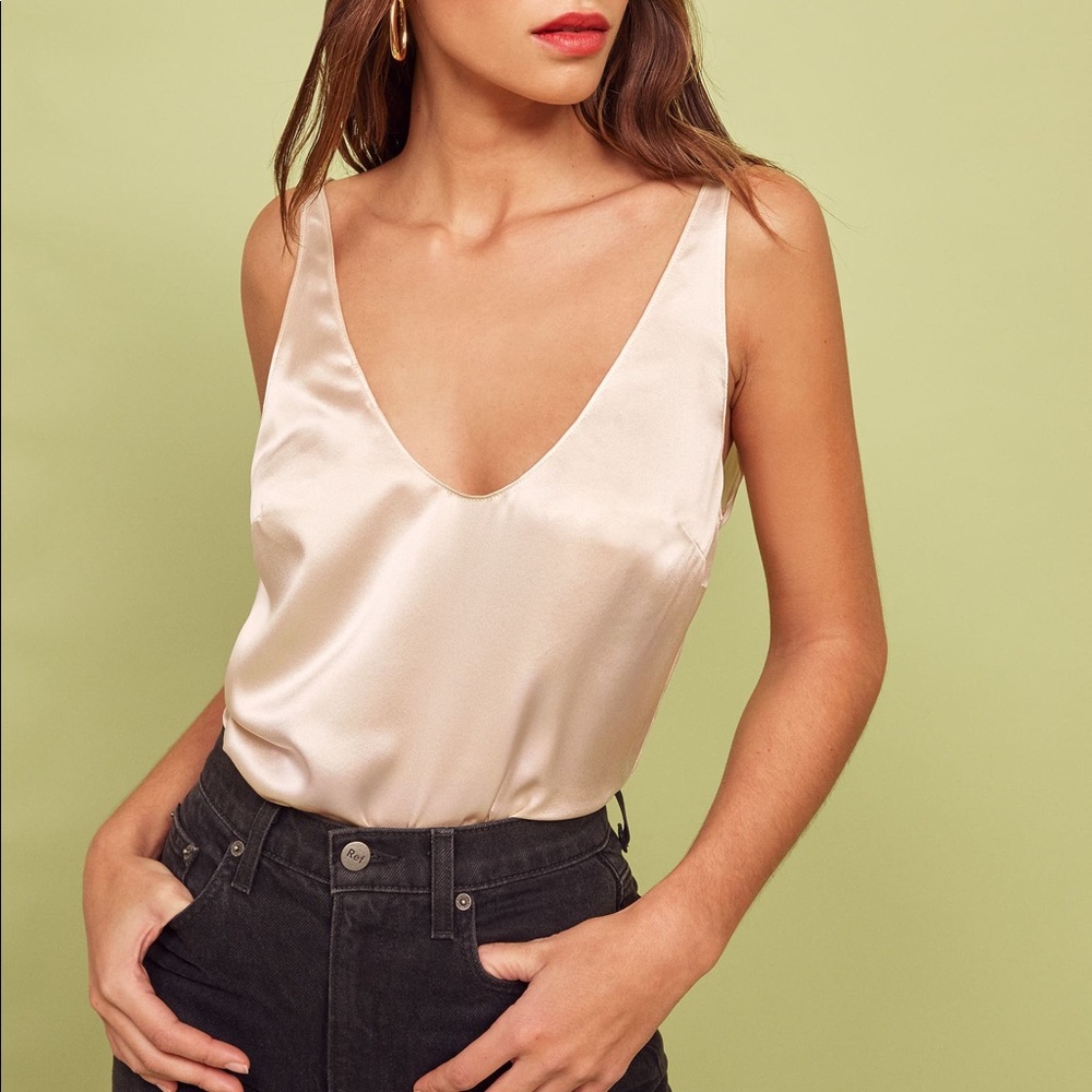 Reformation Kaelyn Cream 100% Silk Sleeveless Top
